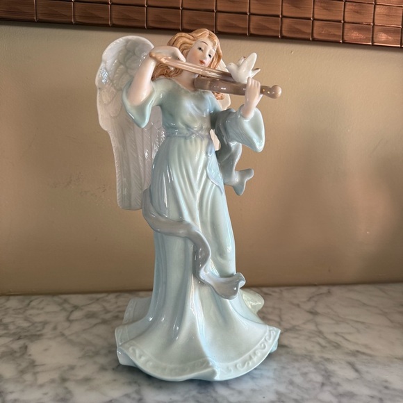 Musical Ceramic Angel Figurine with Violin The First Noel 10” - Picture 1 of 5